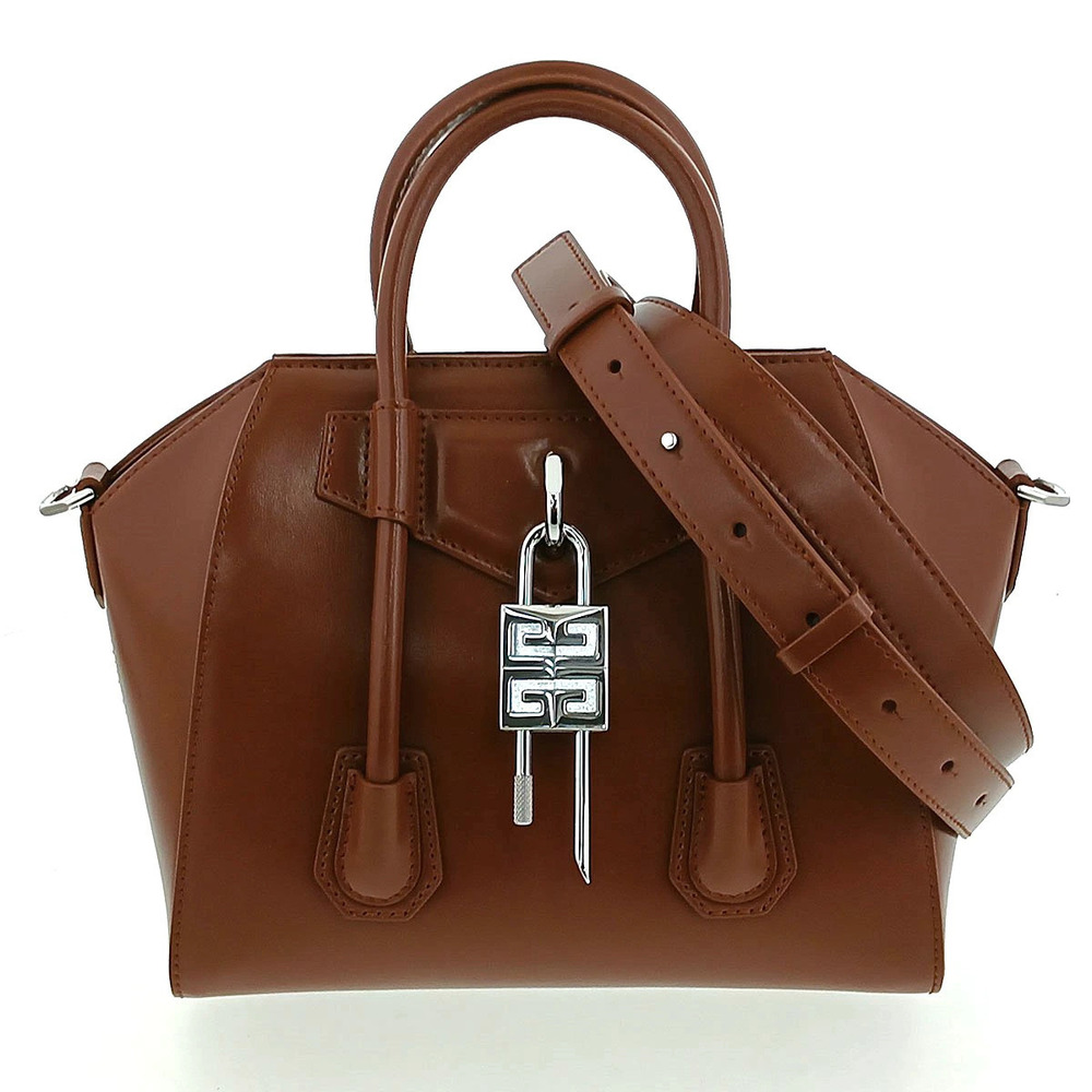 GIVENCHY Antigoana Lock Shoulder Bag Handbag Leather Brown